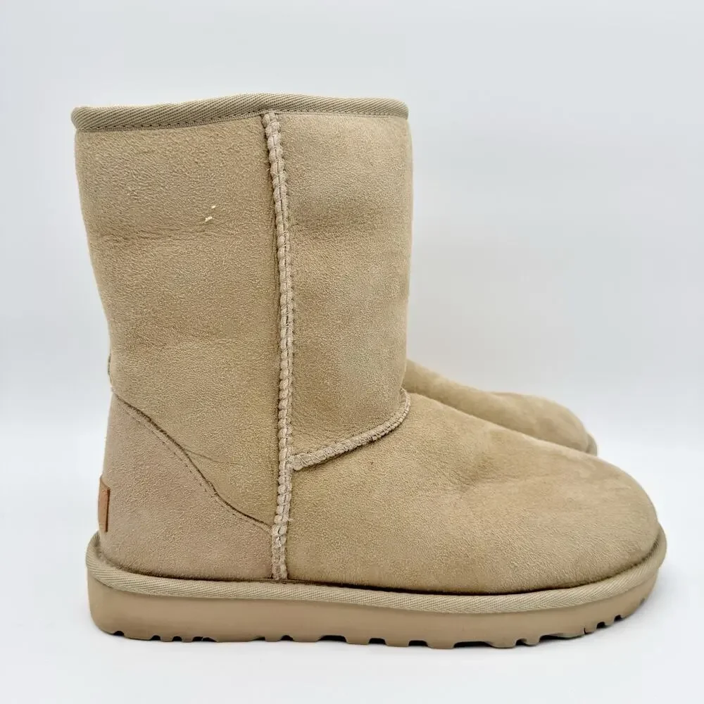 UGG Womens Classic Short II Mid Calf Boots US 8 EU 39 Tan Suede EUC